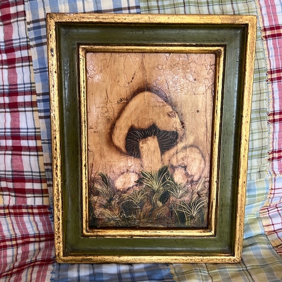 Vintage 1975 Painted Mushrooms Handmade Art Work Gold Frame Frances Moore - Picture 2 of 7